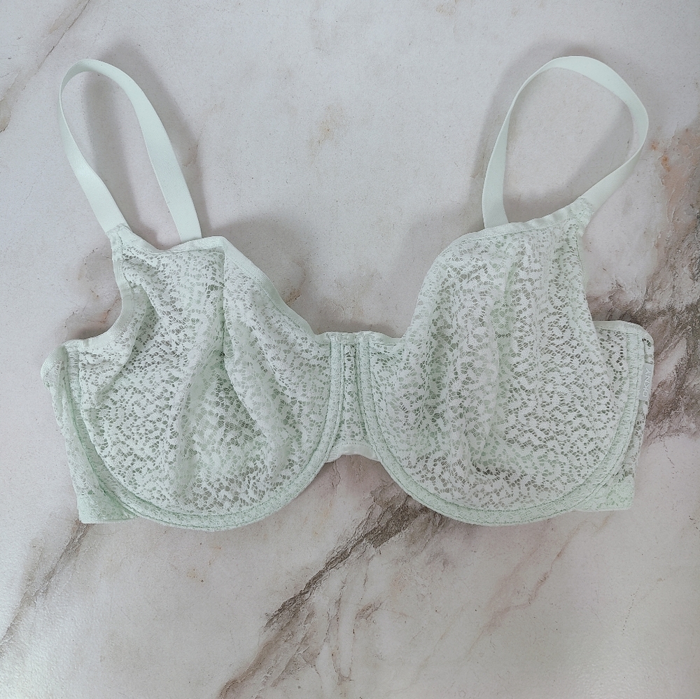 EUC DKNY Modern Lace Unlined Underwire Bra, Aqua, 38DD
